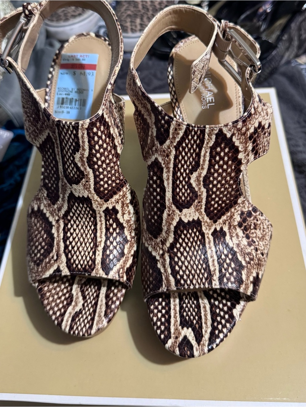 Michael Kors Brown Snake-Print Heeled Sandals